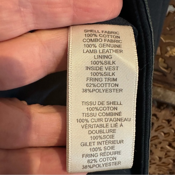 Foundrae Blue Cotton Lamb Leather Trim Silk Lining Jacket Size 2 - Picture 4 of 5